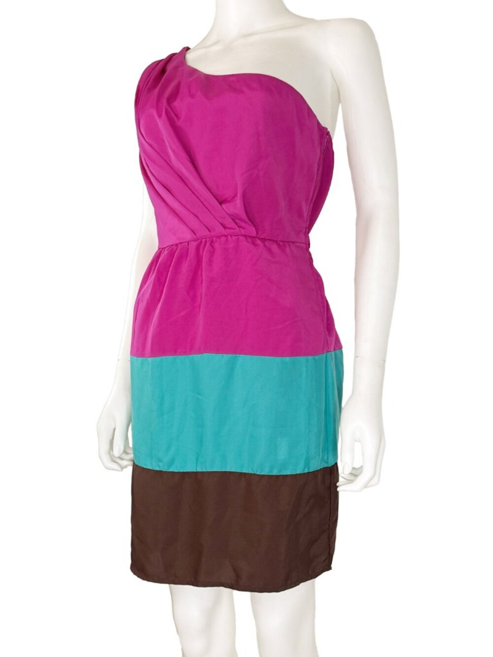 NWT One-Shoulder Black, Teal & Pink Color-Block Dress - Women's Juniors Size L